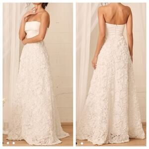 Lulus White Rosette Strapless A-Line  Wedding Gown